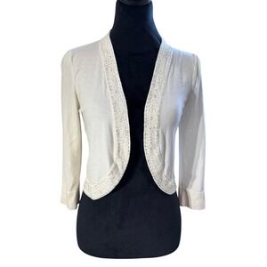 Jessica Howard Ivory Beaded Shrug Cardigan White Bolero Medium *FLAW